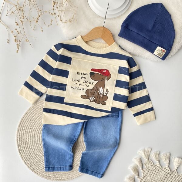 Dogs Baskılı Bereli Kot Pantolonlu 3’Lü Takım