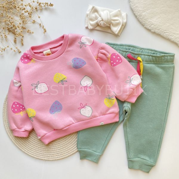 ÇİLEK DETAYLI BALON KOL ŞARDONLU 2’Lİ ALT ÜST TAKIM