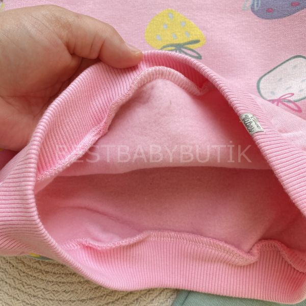 ÇİLEK DETAYLI BALON KOL ŞARDONLU 2’Lİ ALT ÜST TAKIM