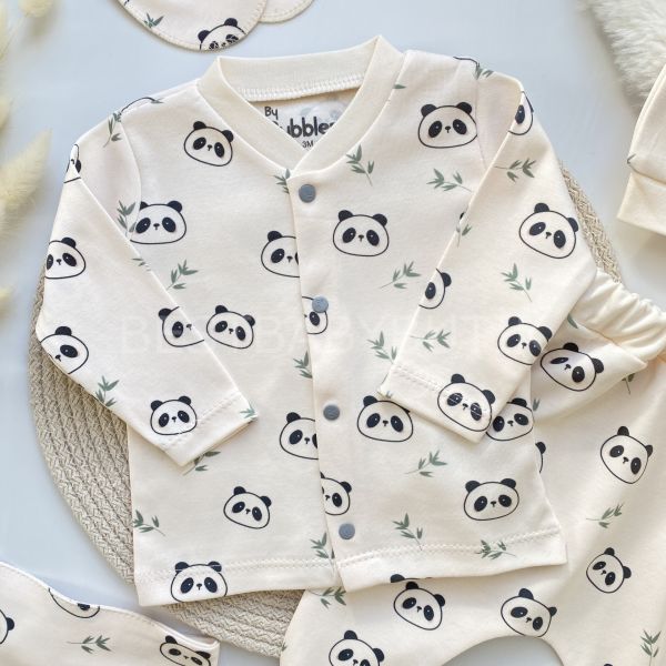 PANDA BASKILI ORGANİK 5 PARÇA HASTANE ÇIKIŞI SETİ