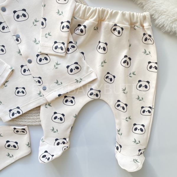 PANDA BASKILI ORGANİK 5 PARÇA HASTANE ÇIKIŞI SETİ
