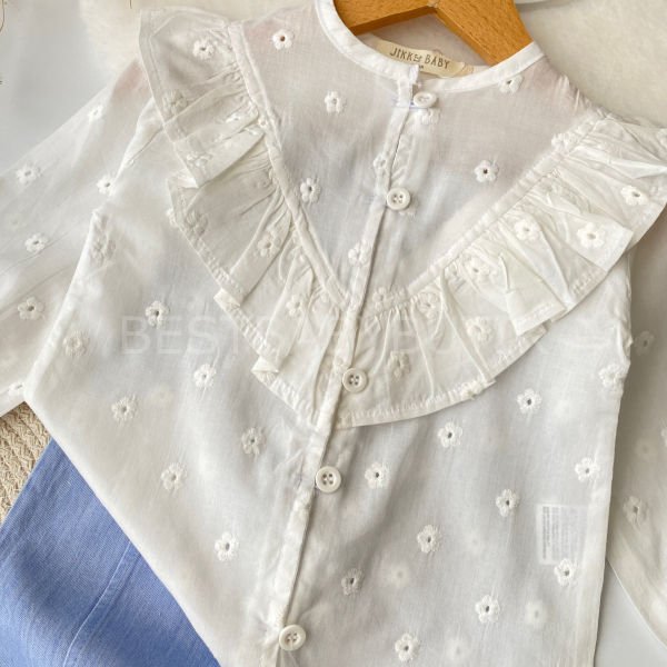 Papatya Nakış Gömlekli İspanyol Paça Kot Pantolonlu 2’Li  Takım 3 YAŞ