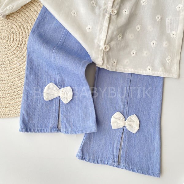 Papatya Nakış Gömlekli İspanyol Paça Kot Pantolonlu 2’Li  Takım 3 YAŞ