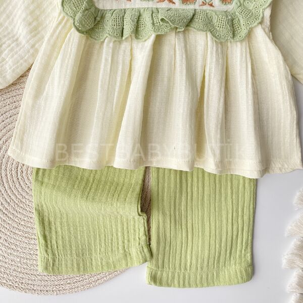 Fulla Çıtır Çiçek Nakışlı Robalı Müslin Takım 18-24 AY