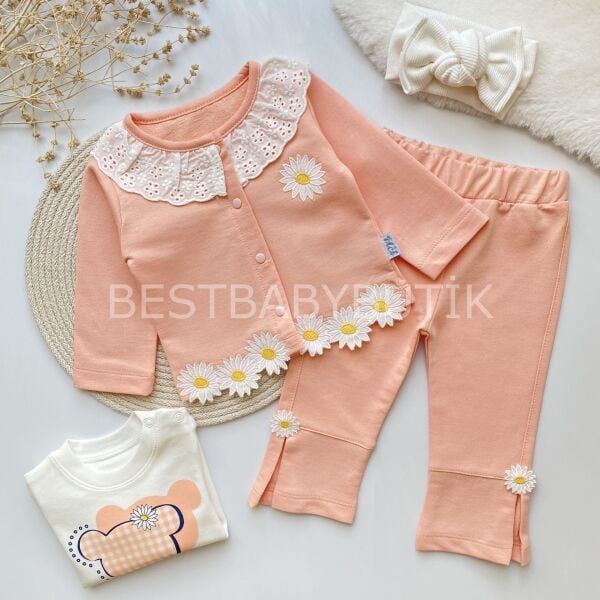 PAPATYA FİSTO YAKA DETAYLI HIRKALI 3’LÜ TAKIM