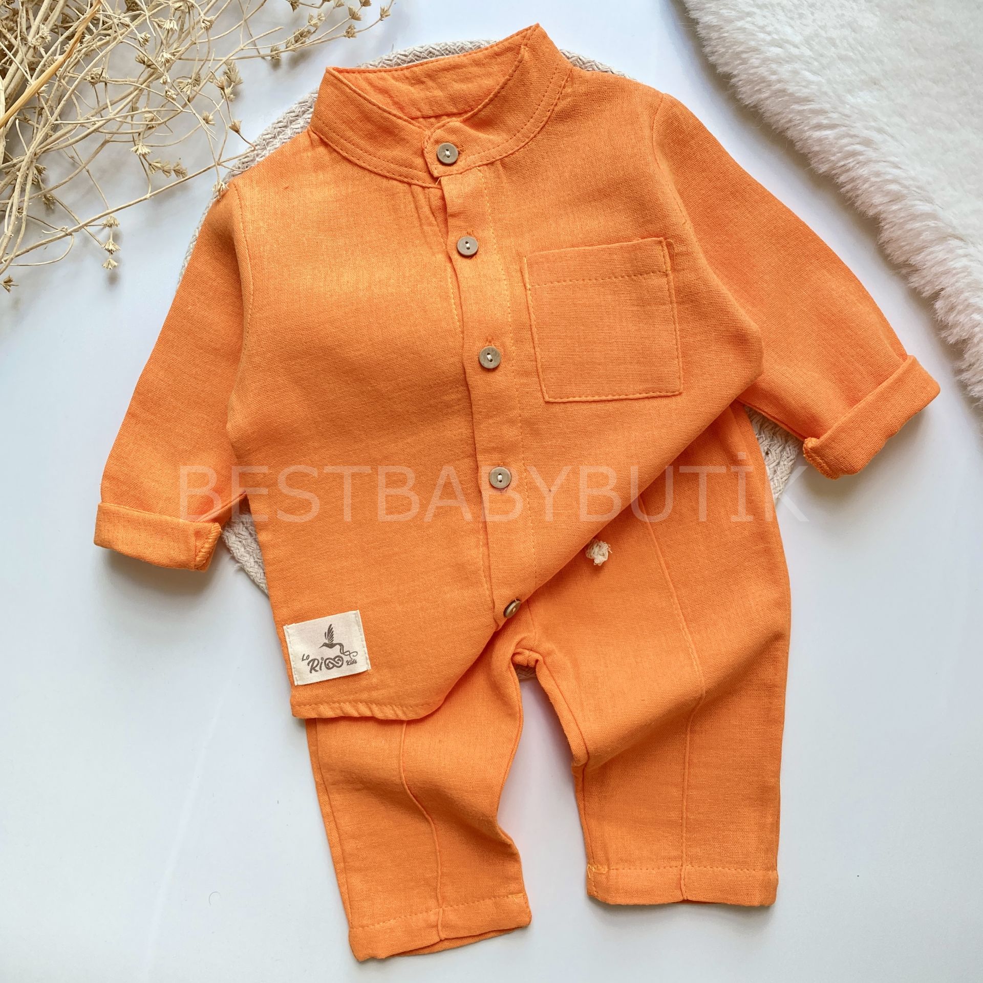 ELVİS HAKİM YAKA AHŞAP DÜĞMELİ MÜSLİN 2’Lİ TAKIM