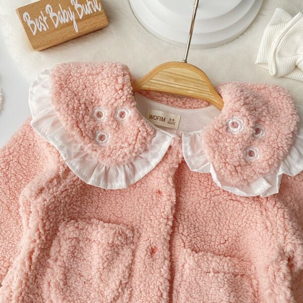 Çiçek Nakış Bebe Yakalı Peluş Hırka