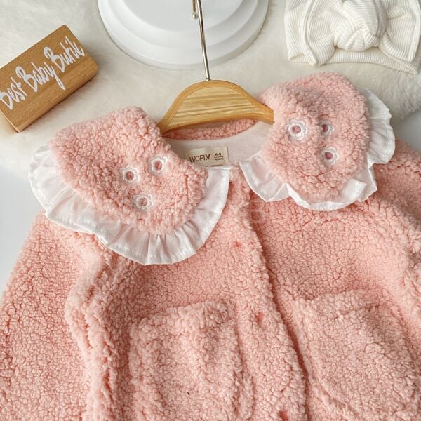 Çiçek Nakış Bebe Yakalı Peluş Hırka