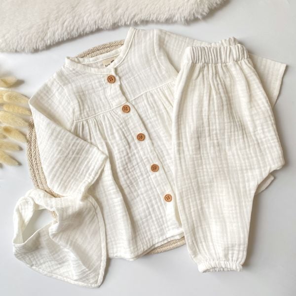 PREMİUM UNISEX DÜĞME DETAYLI MÜSLİN 3’LÜ TAKIM
