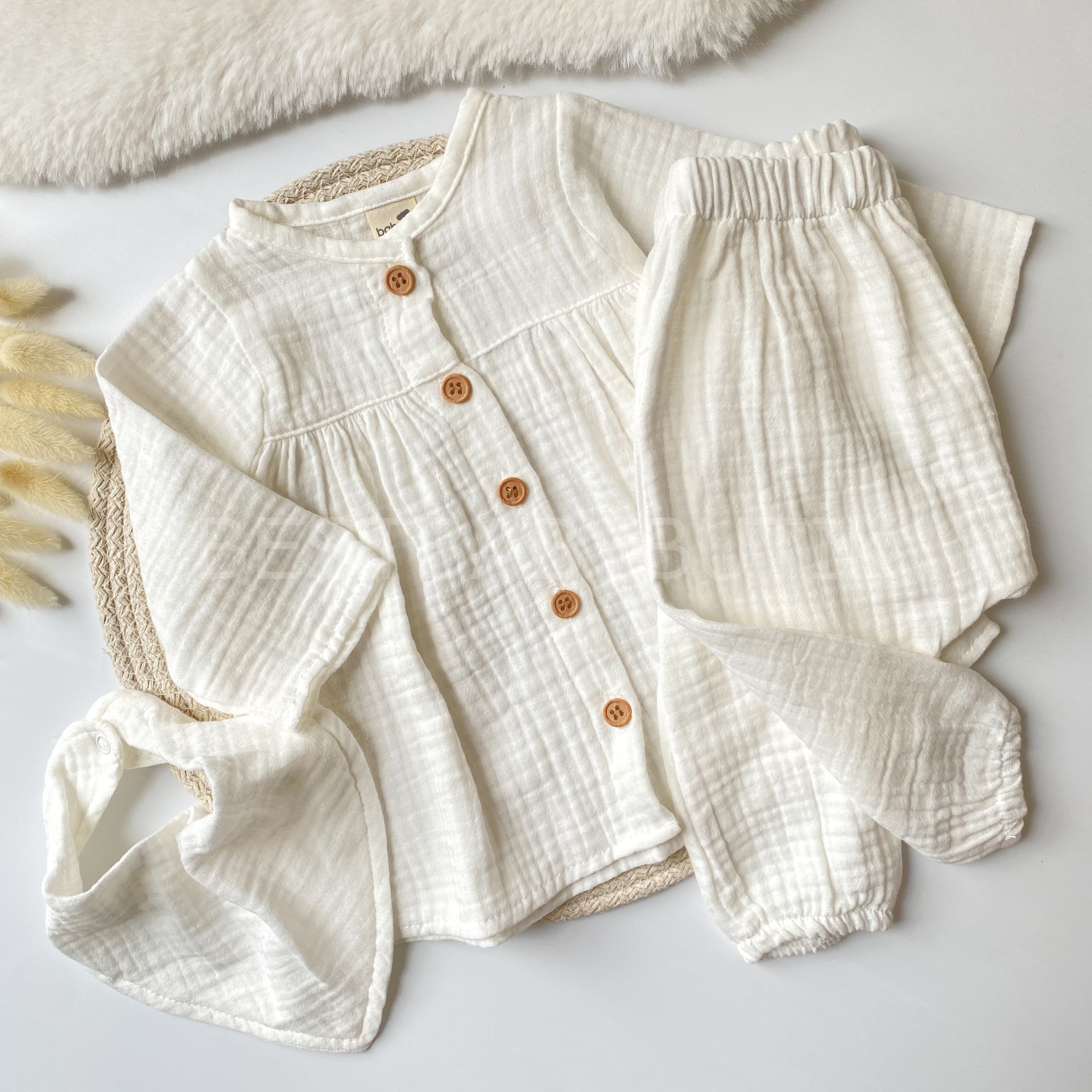 PREMİUM UNISEX DÜĞME DETAYLI MÜSLİN 3’LÜ TAKIM