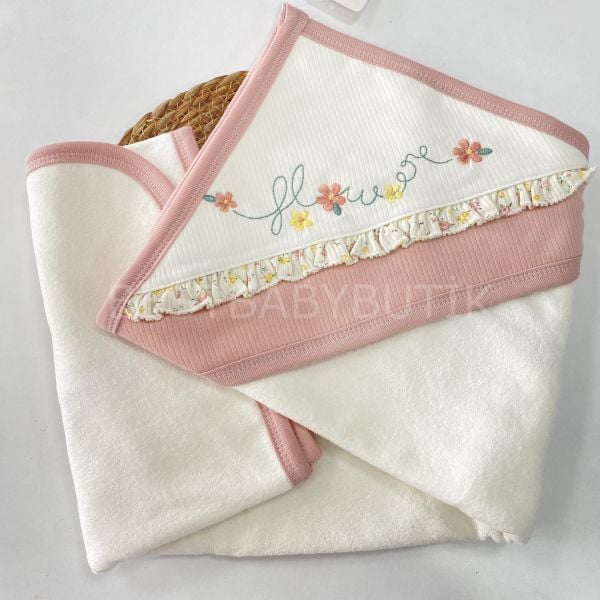FLOWERS ÇİÇEK İŞLEMELİ KARE BAŞLIKLI ÇİFT KATLI HAVLU
