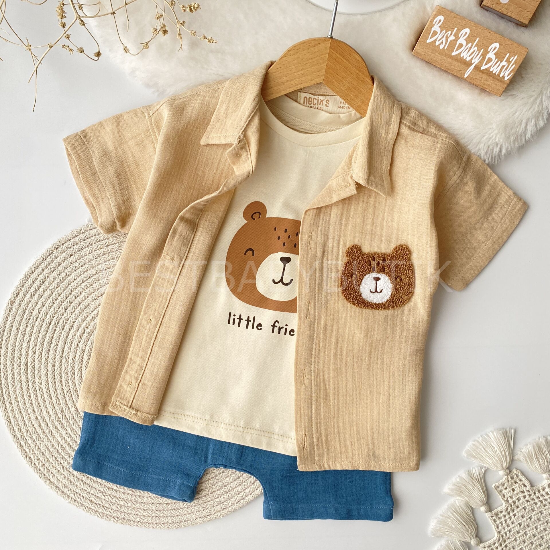 Ayıcık Panç İşlemeli Müslin Gömlekli 3’Lü Takım 18-24 AY