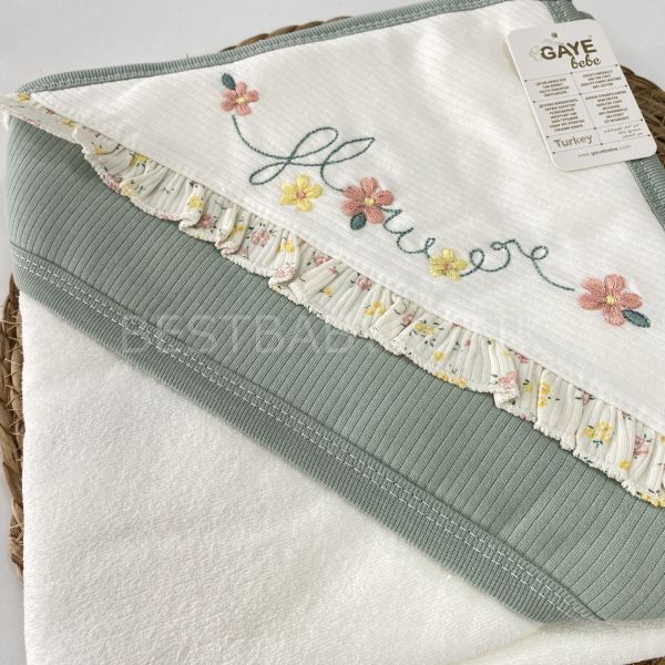 FLOWERS ÇİÇEK İŞLEMELİ KARE BAŞLIKLI ÇİFT KATLI HAVLU