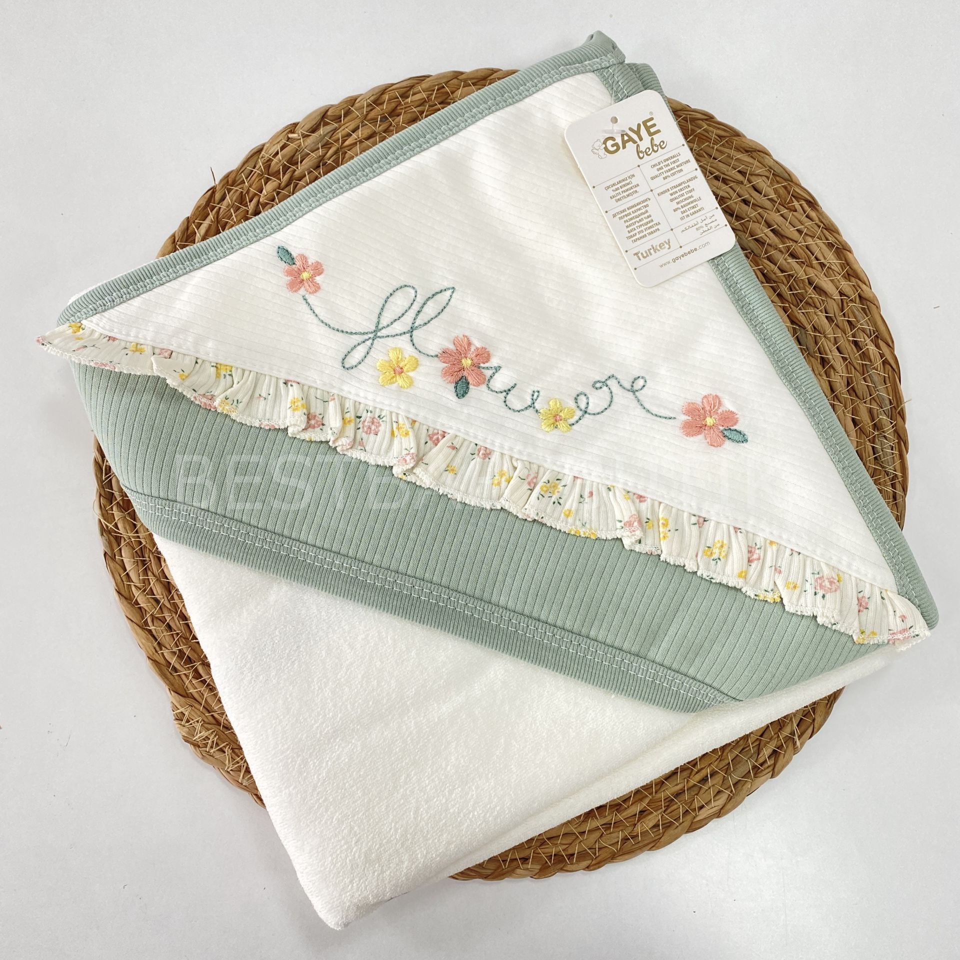 FLOWERS ÇİÇEK İŞLEMELİ KARE BAŞLIKLI ÇİFT KATLI HAVLU