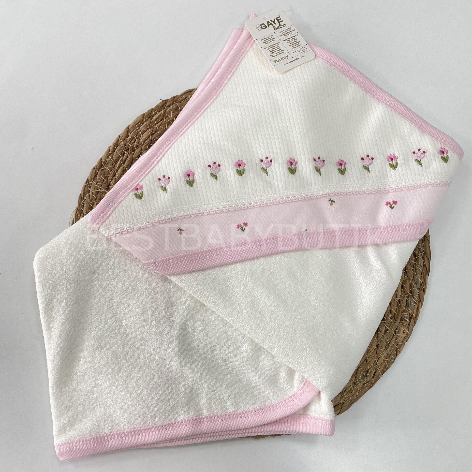 LALE İŞLEMELİ BAŞLIKLI BEBEK ÇİFT KATLI HAVLU
