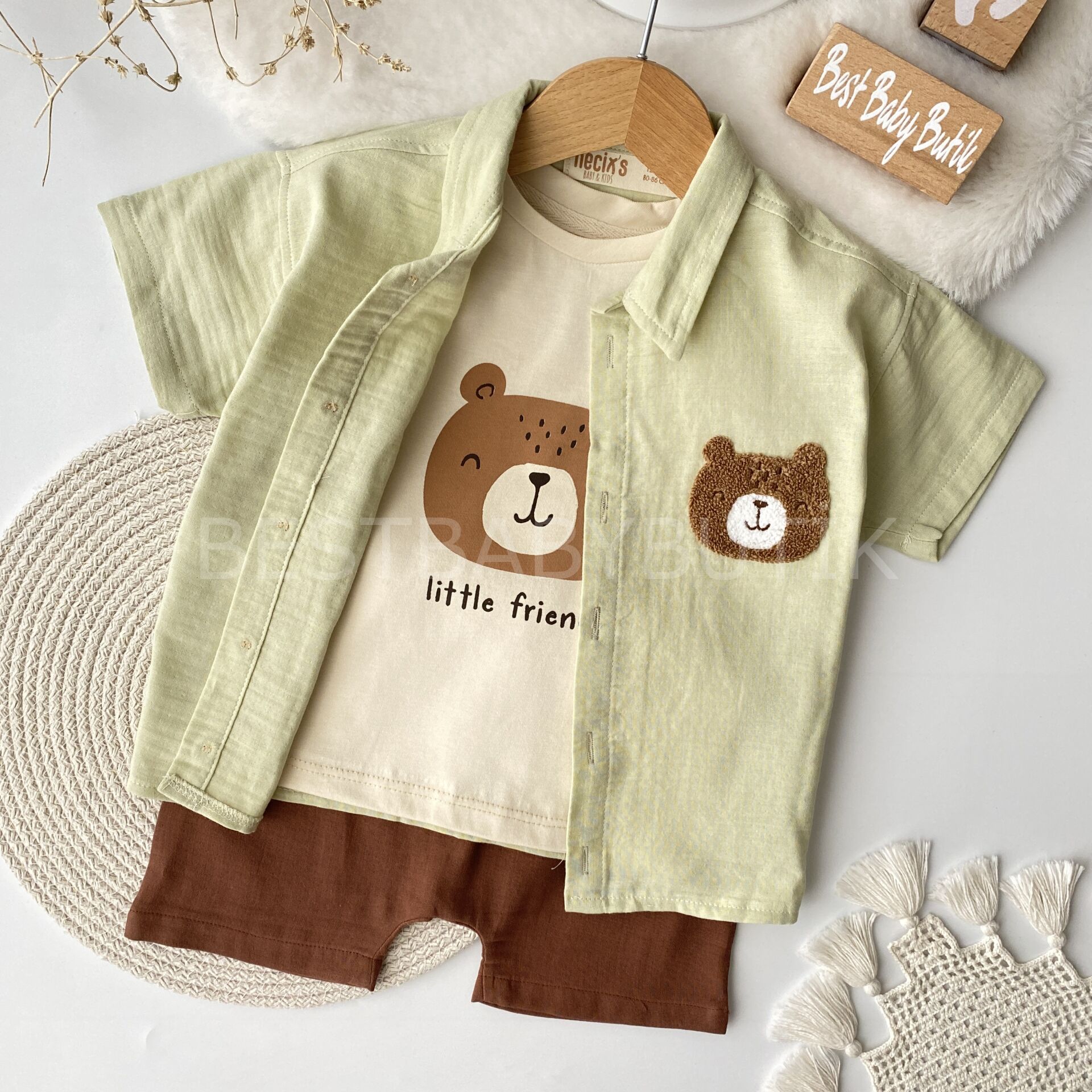 Ayıcık Panç İşlemeli Müslin Gömlekli 3’Lü Takım 18-24 AY