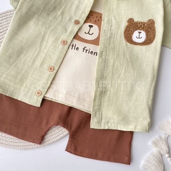 Ayıcık Panç İşlemeli Müslin Gömlekli 3’Lü Takım 18-24 AY