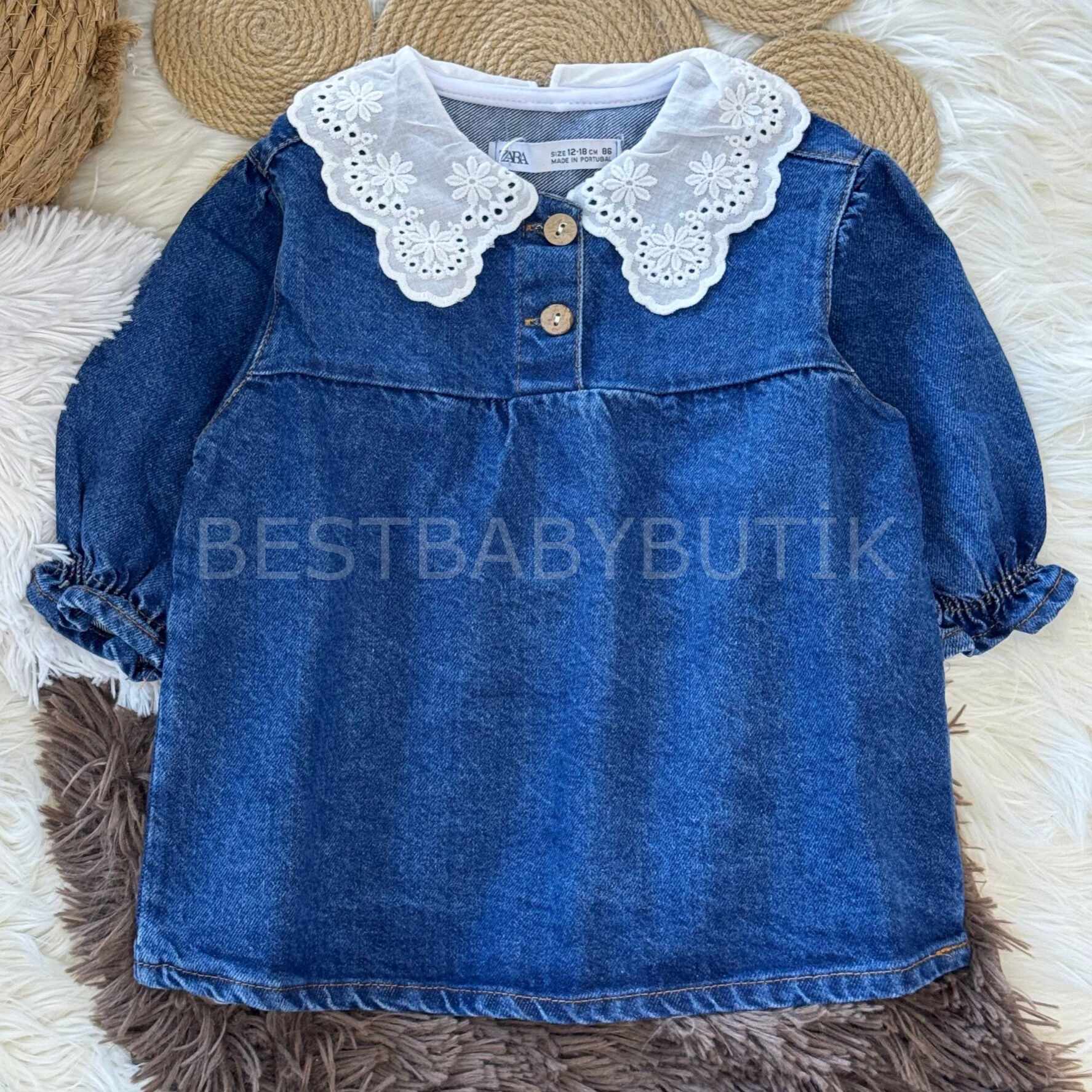Fisto Yakalı Robalı Kot Elbise 18-24 AY