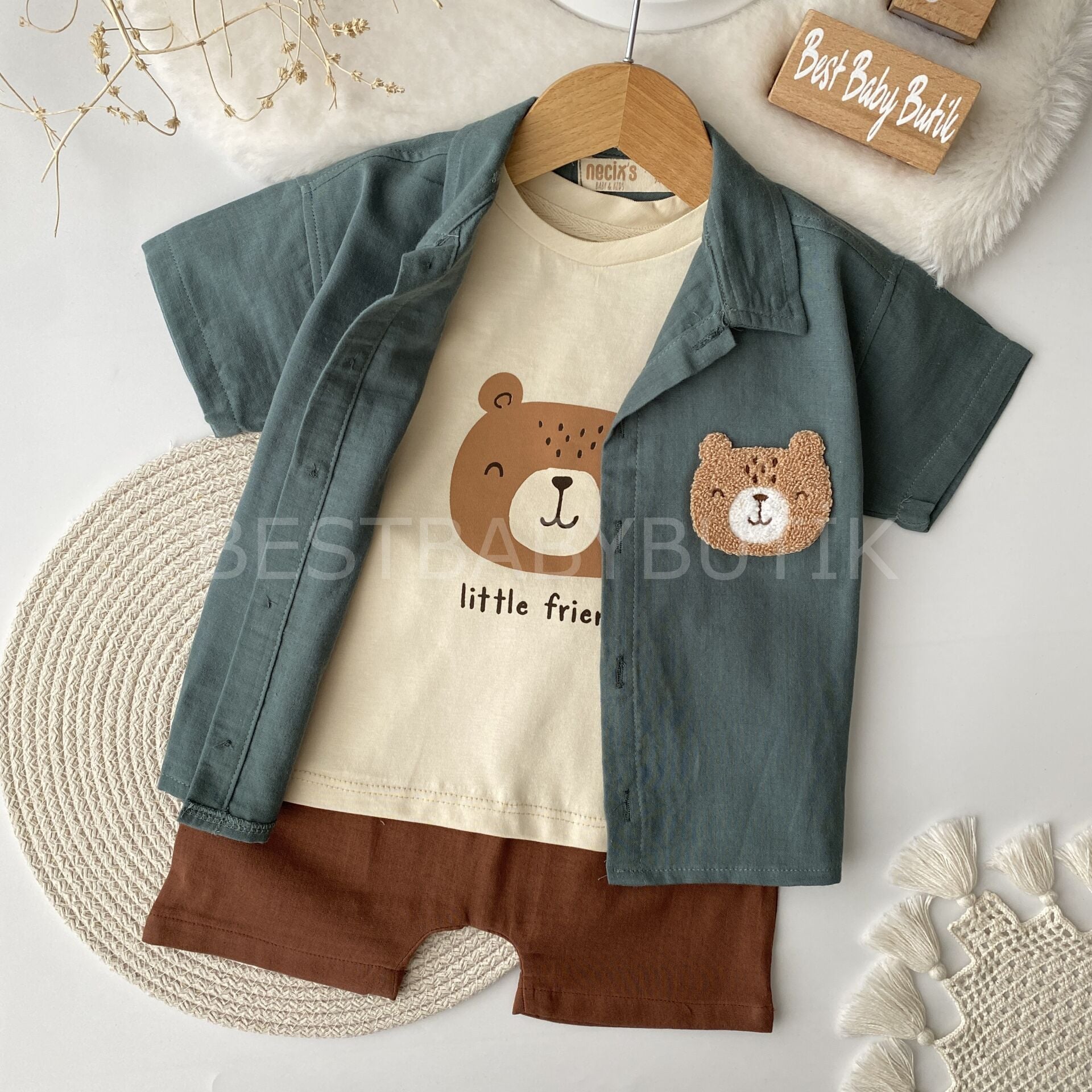 Ayıcık Panç İşlemeli Müslin Gömlekli 3’Lü Takım 18-24 AY