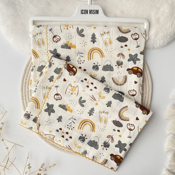 MİNİK DESENLİ MÜSLİN ÖRTÜ 90x90 CM