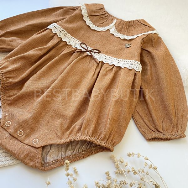 BAMBİ FİSTO BEBE YAKA DETAYLI BALON KOL NOSTALJİK ROMPER