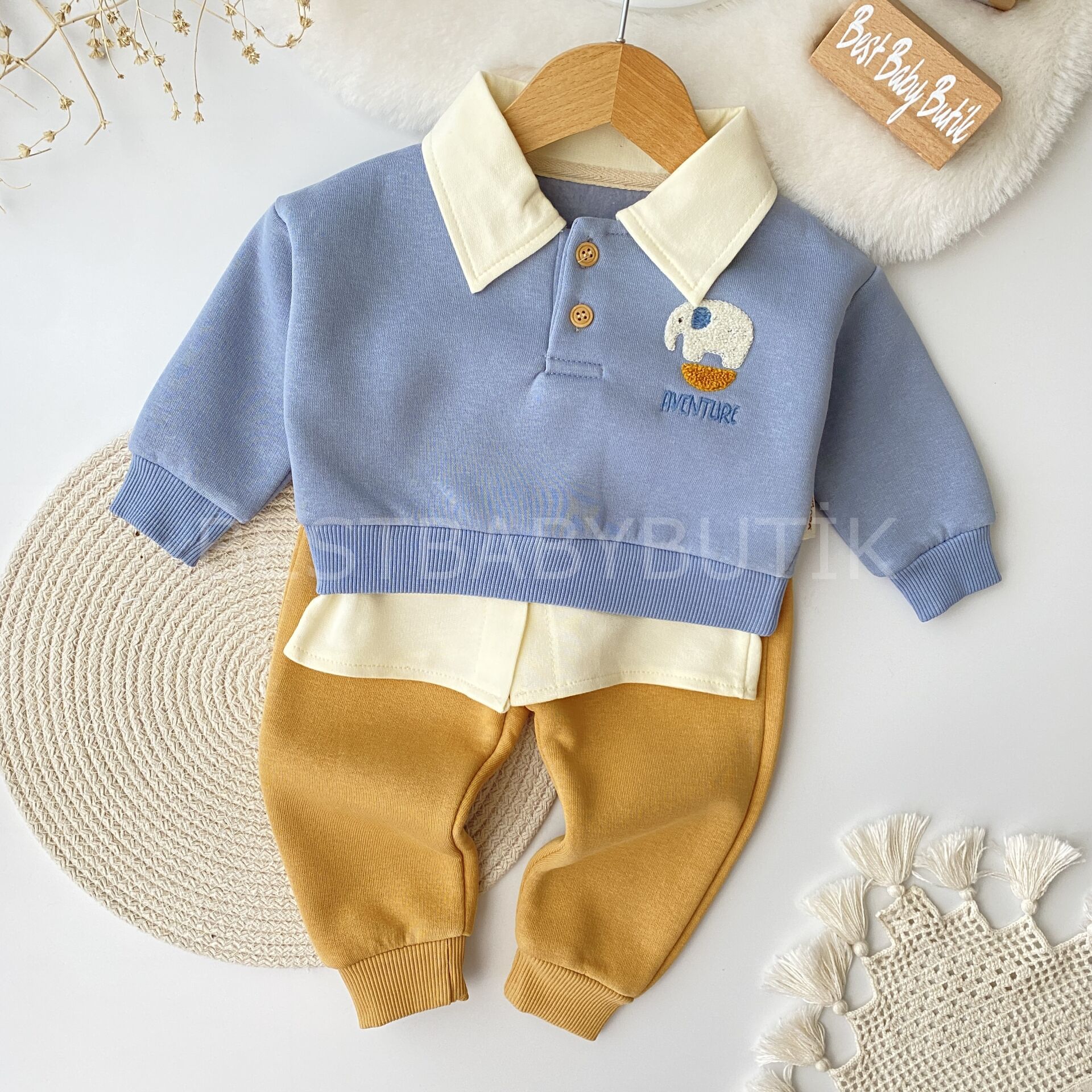 Fil Panç Nakışlı Gömlek Efektli 2’Li Takım