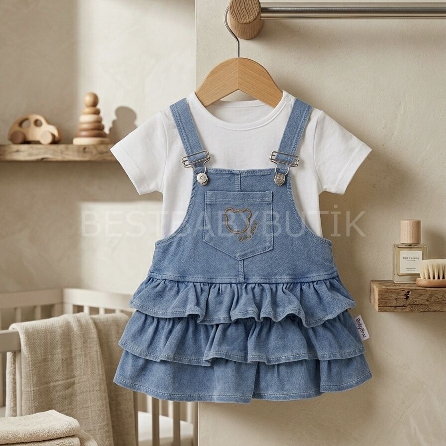 Eflin Badili Fırfırlı Kot Salopet Elbise 18-24 AY