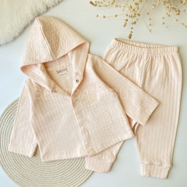 AYICIK İŞLEMELİ  ÖNDEN ÇITÇITLI KAPŞONLU 2’Lİ TAKIM (PEMBE)