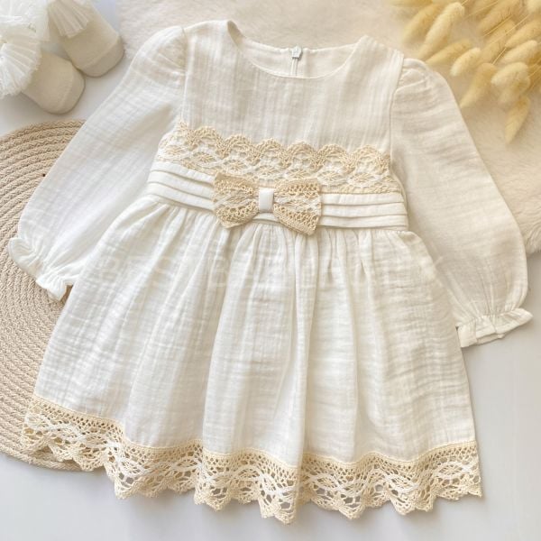 PREMİUM SOFİA DANTEL DETAYLI MÜSLİN ELBİSE