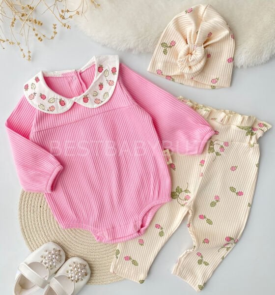 Minik Çilekli Bebe Yaka Kaşkorse 3’Lü Takım