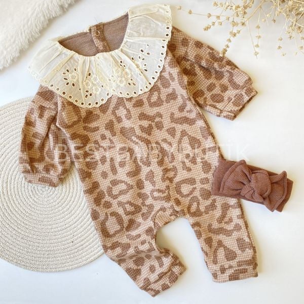 FİSTO BEBE YAKA DETAYLI BALON KOL KIŞLIK YUMOŞ LEOPAR DESENLİ TULUM