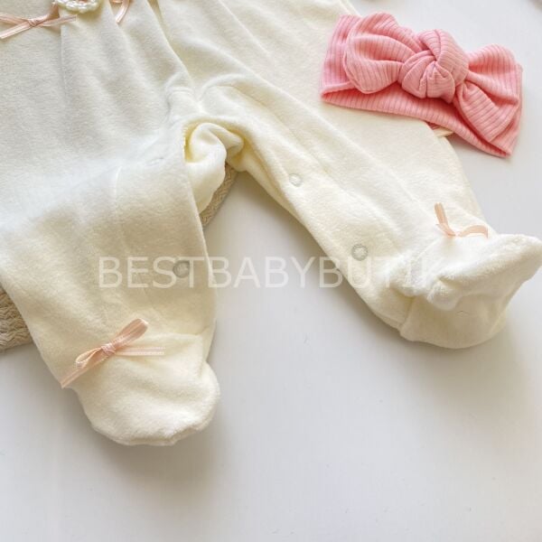 MERY ÇİÇEK DETAYLI BEBE YAKA KADİFE TULUM