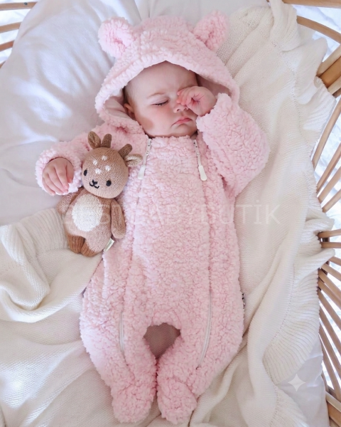 Kız Astarlı Kuzucuk Kulaklı Çift Fermuarlı Peluş Tulum