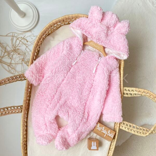 Kız Astarlı Kuzucuk Kulaklı Çift Fermuarlı Peluş Tulum