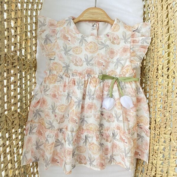 Laleli Detaylı Çiçekli Efil Efil Elbise