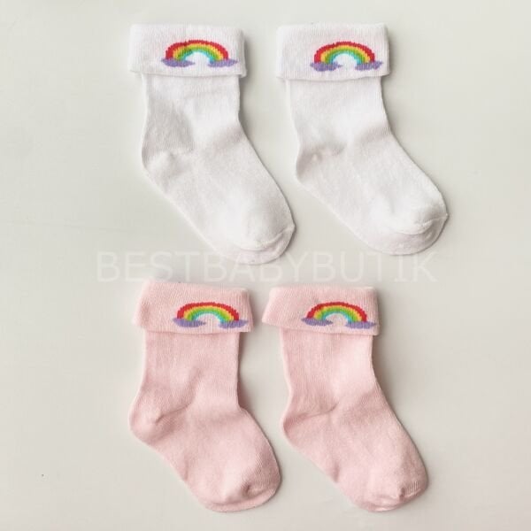 Gökkuşağı Kıvrık Soket Çorap-2 Çift