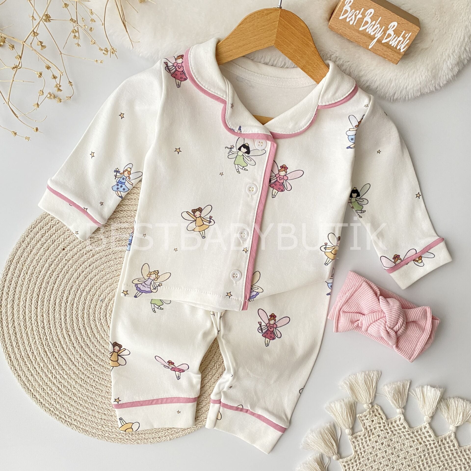 Peri Detaylı %100 PAMUK Pijama Takımı 18-24 AY