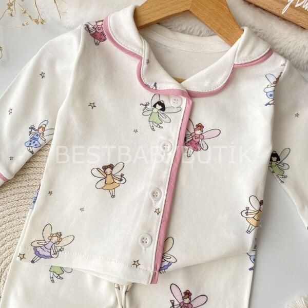 Peri Detaylı %100 PAMUK Pijama Takımı 6-9 AY