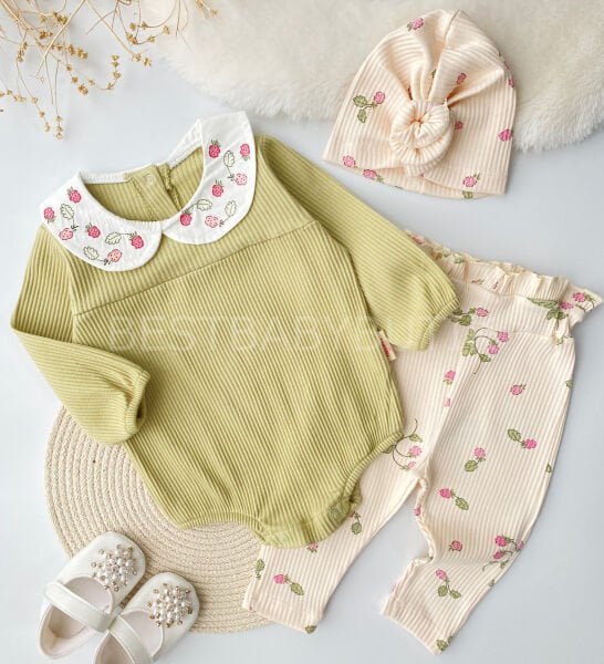 Minik Çilekli Bebe Yaka Kaşkorse 3’Lü Takım