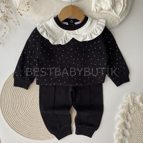 Bebek Yaka Detaylı Parlak Taşlı 2’Li Takım