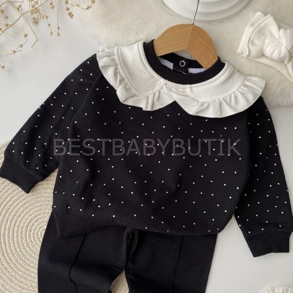 Bebek Yaka Detaylı Parlak Taşlı 2’Li Takım