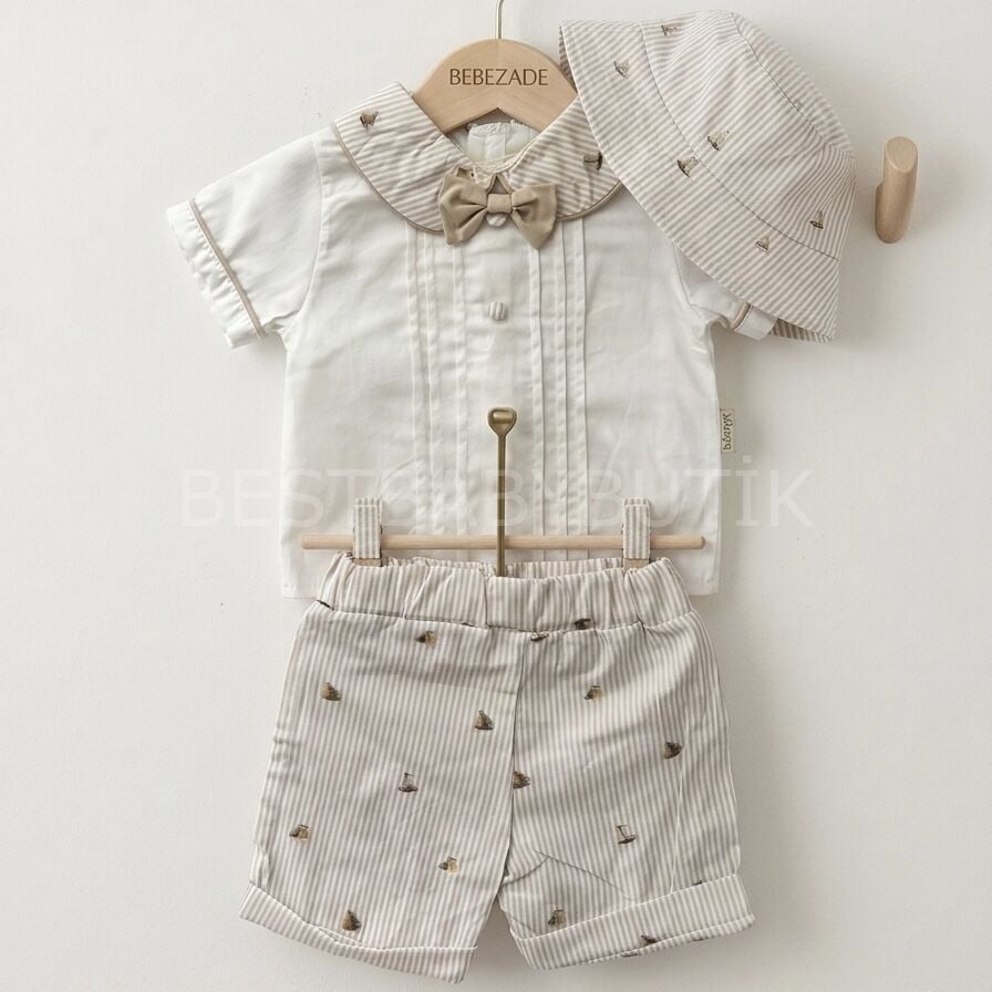 Premium Denizci Baskılı Papyon Ve Şapkalı 3’Lü Takım 18-24 AY