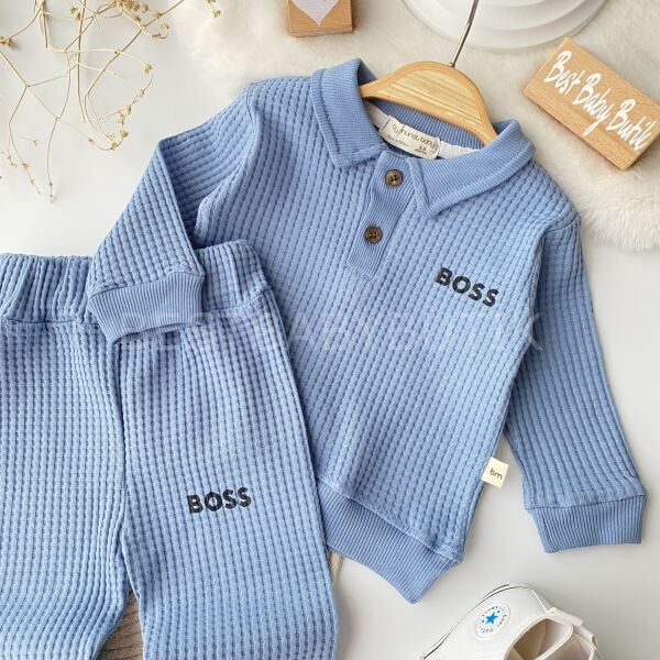 BOSS Baskılı Waffle Kumaş 2’Li Takım 9-12 AY