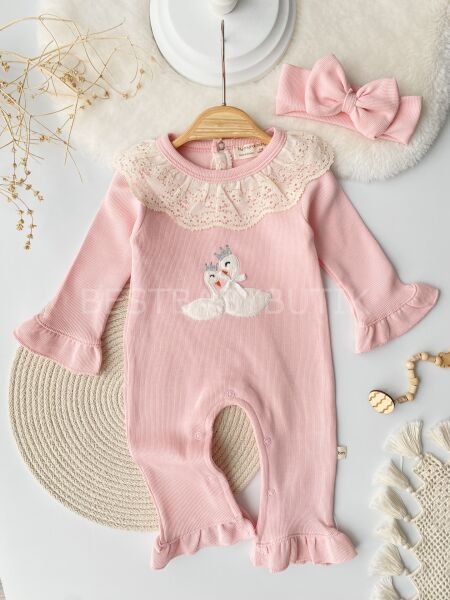 Kuğu Detaylı Fırfırlı Bandanalı Tulum