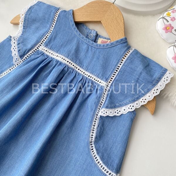 Fisto Kol Detaylı Fırfırlı Kot Elbise 9-12 AY