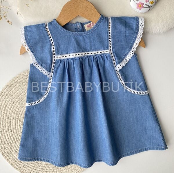 Fisto Kol Detaylı Fırfırlı Kot Elbise(Kopya)