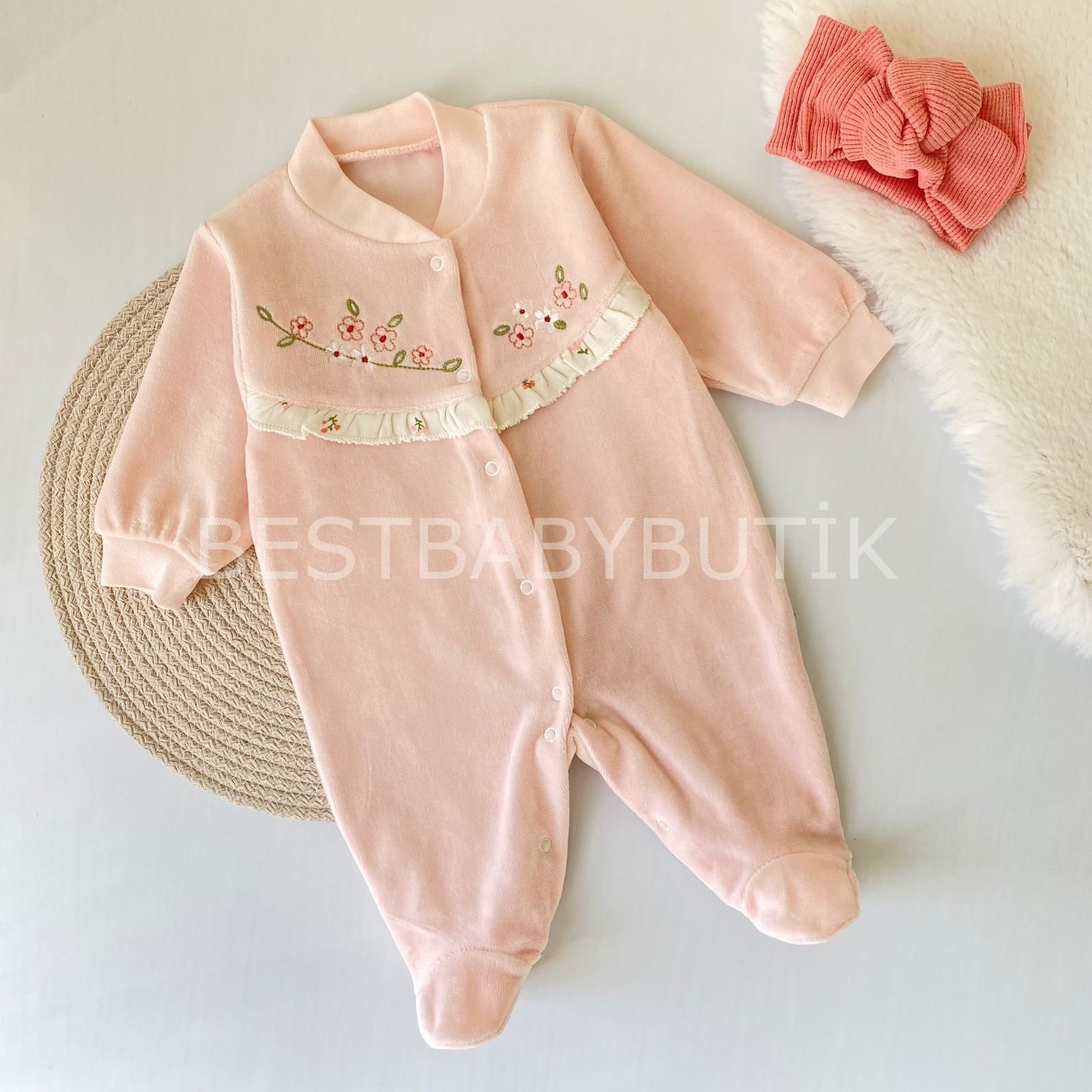 GAYEBEBE ÇİÇEK  İŞLEMELİ KADİFE TULUM