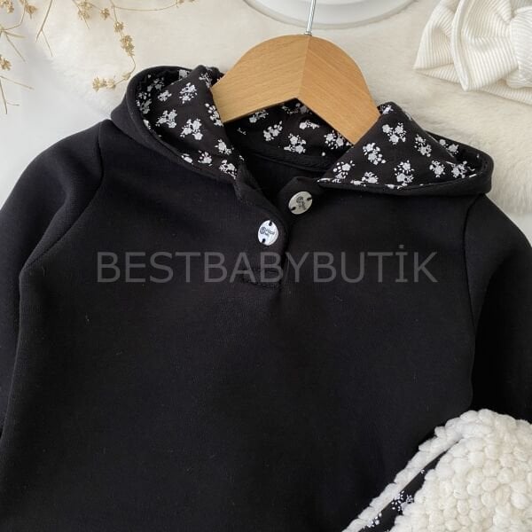 Kurdale Detaylı Peluş Yelekli Kapşonlu Şardonlu 3’Lü Takım