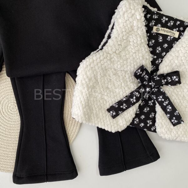 Kurdale Detaylı Peluş Yelekli Kapşonlu Şardonlu 3’Lü Takım