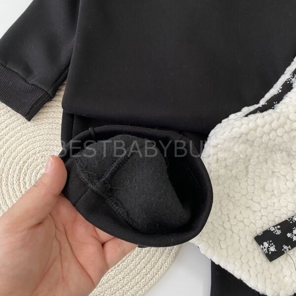 Kurdale Detaylı Peluş Yelekli Kapşonlu Şardonlu 3’Lü Takım